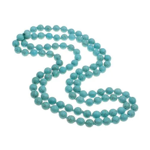 Women 10mm Turquoise Gemstone Beaded Necklace, 120cm long