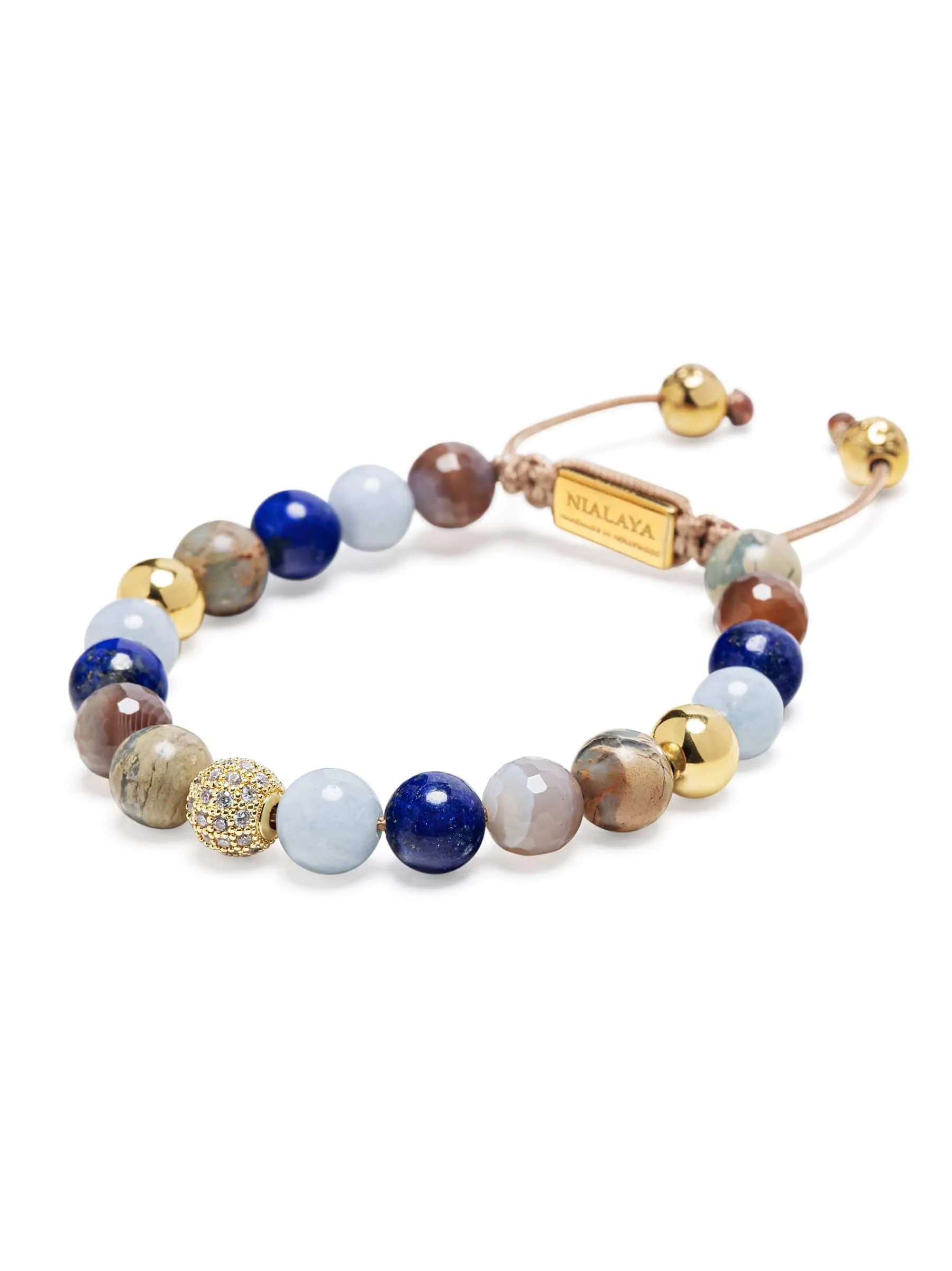 Women's Beaded Bracelet with Aquamarine, Blue Lapis, Opal, and Botswana Agate