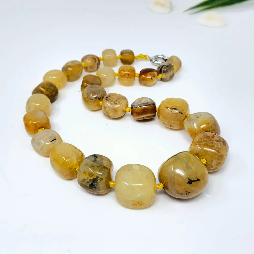 Women's Chunky Statement Natural Yellow Agate Gemstone Beaded Necklace