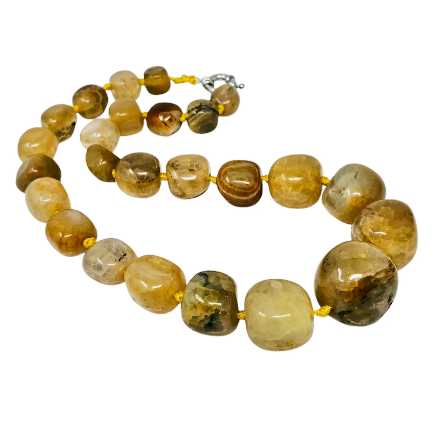 Women's Chunky Statement Natural Yellow Agate Gemstone Beaded Necklace