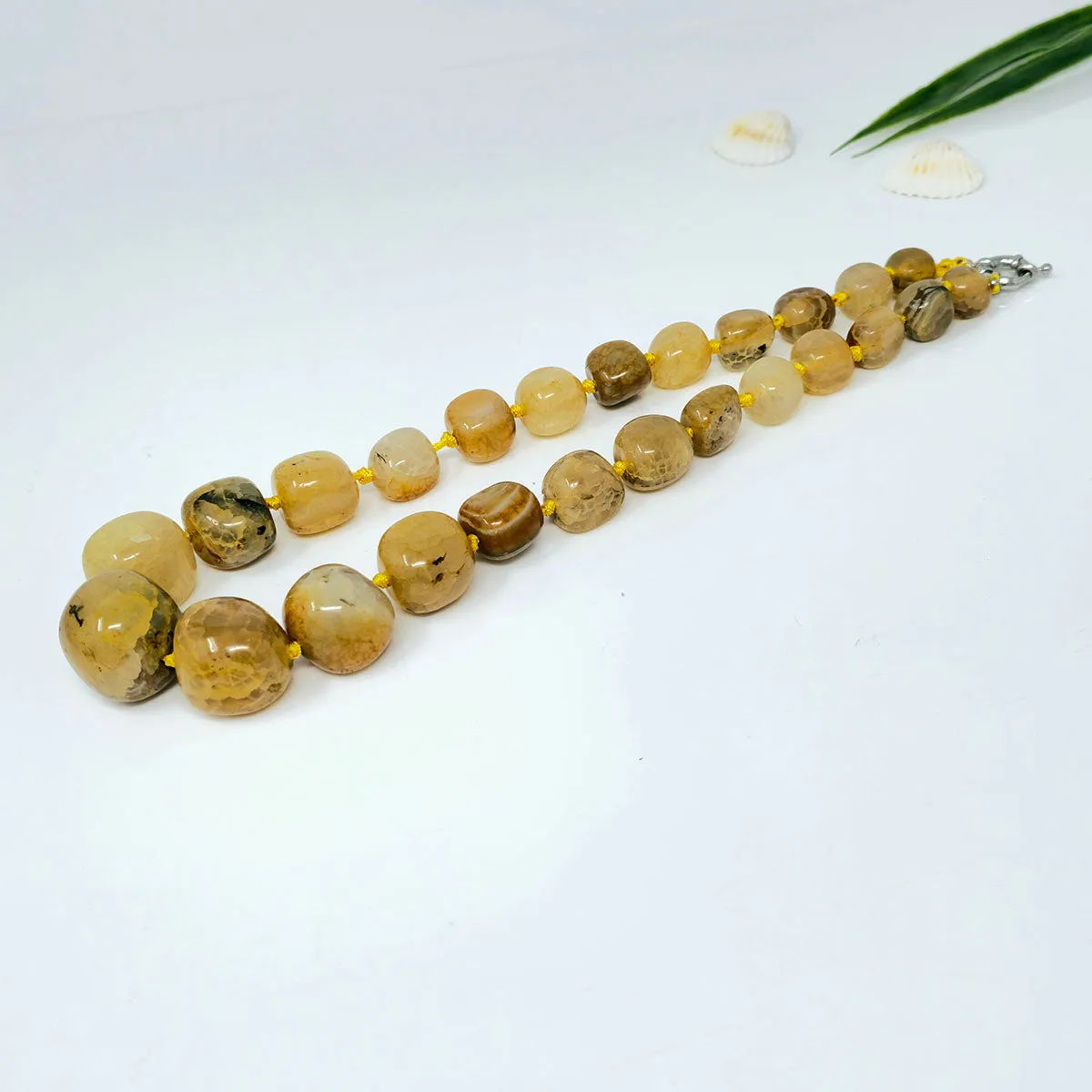 Women's Chunky Statement Natural Yellow Agate Gemstone Beaded Necklace