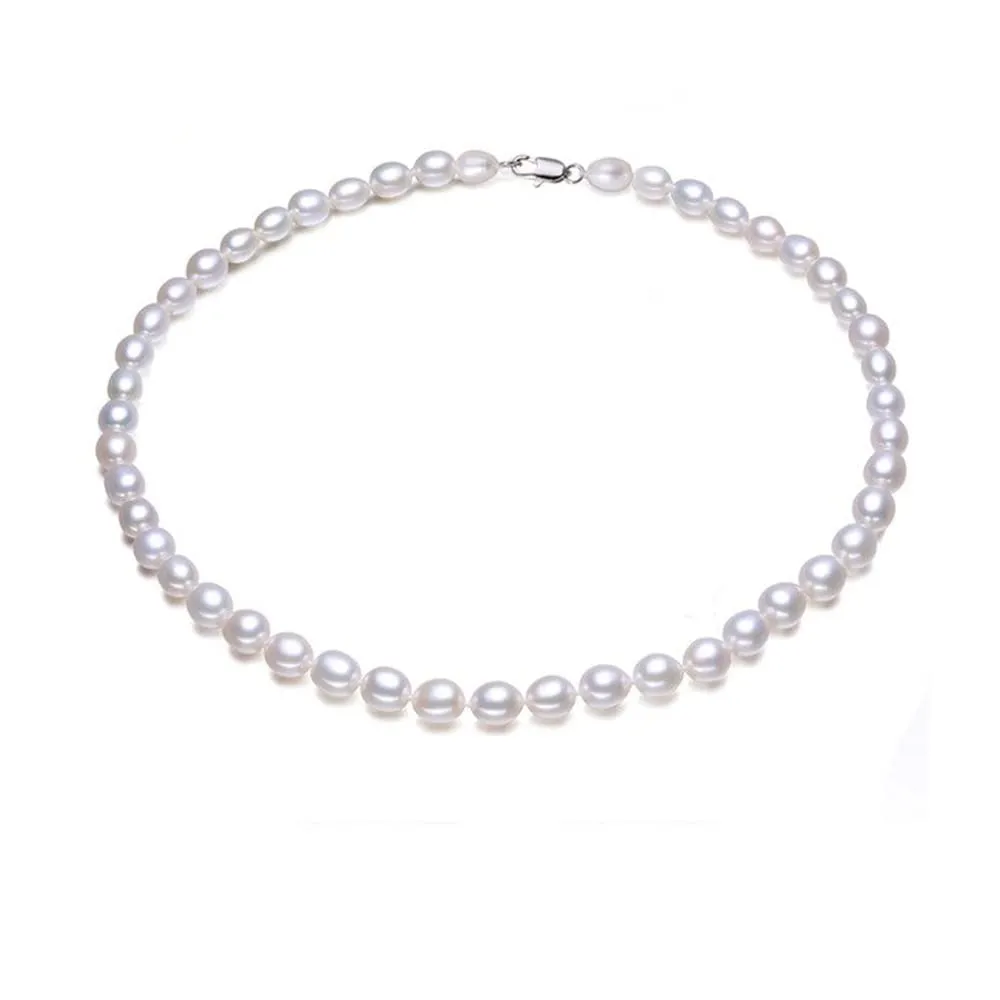 Women's Elegant and Classic 7-8mm Rice Shape Natural Pearl Necklace 46cm