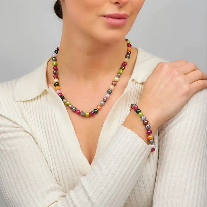 Women's Multi-colour Culture Baroque Pearl Necklace Bracelet Earrings Set