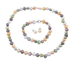 Women's Multi-colour Culture Baroque Pearl Necklace Bracelet Earrings Set