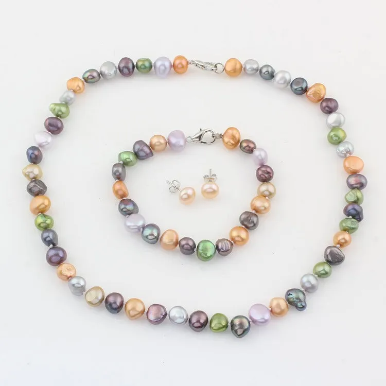 Women's Multi-colour Culture Baroque Pearl Necklace Bracelet Earrings Set