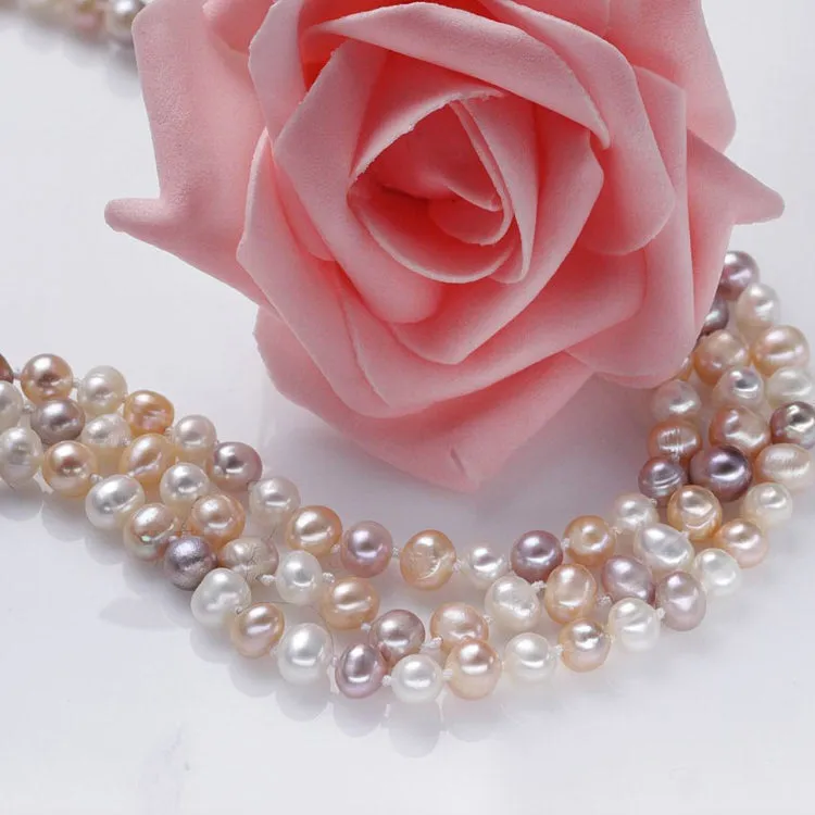 Women's Pearl Necklace 8-9mm Multicolour Freshwater Pearl Necklace, 120cm Long