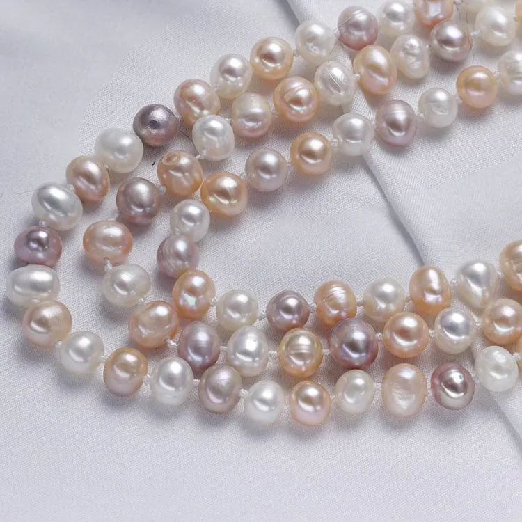 Women's Pearl Necklace 8-9mm Multicolour Freshwater Pearl Necklace, 120cm Long