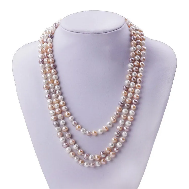 Women's Pearl Necklace 8-9mm Multicolour Freshwater Pearl Necklace, 120cm Long