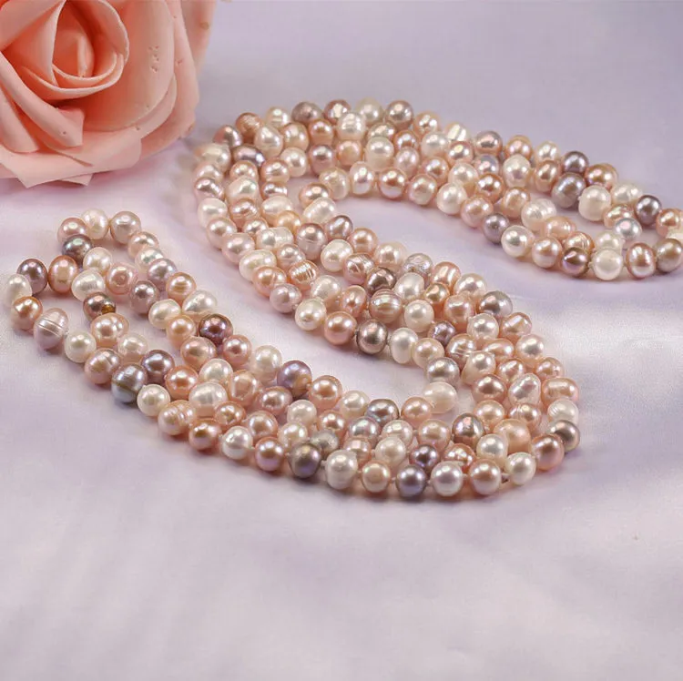 Women's Pearl Necklace 8-9mm Multicolour Freshwater Pearl Necklace, 120cm Long