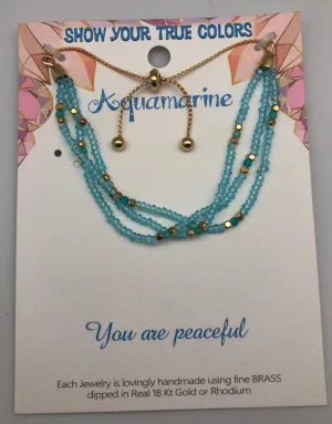 You Are Peaceful Aquamarine and Gold Affirmation Slip Bracelet